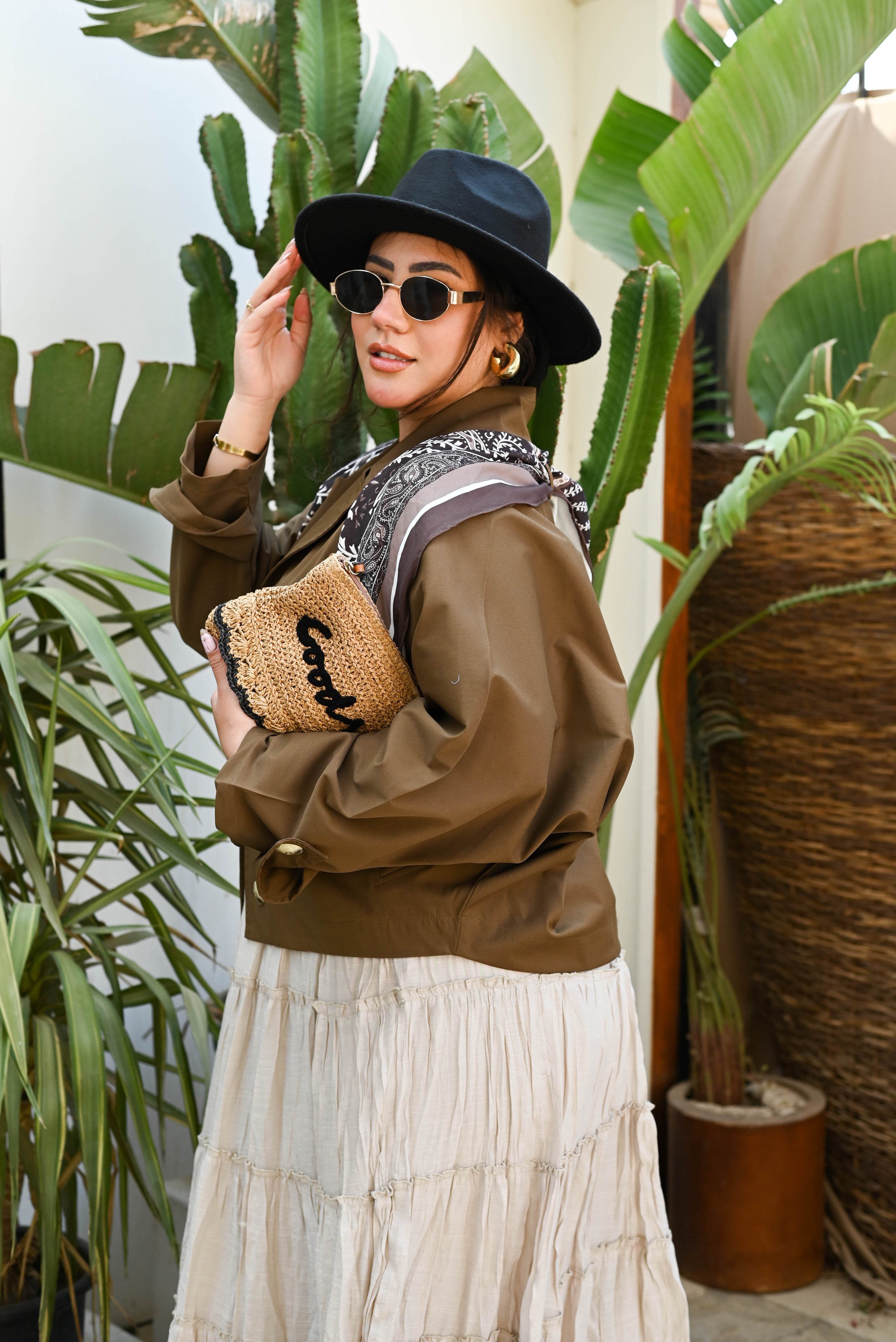 "Safari Chic" Gabardine Button-Up Shirt/Jacket - Olive Brown