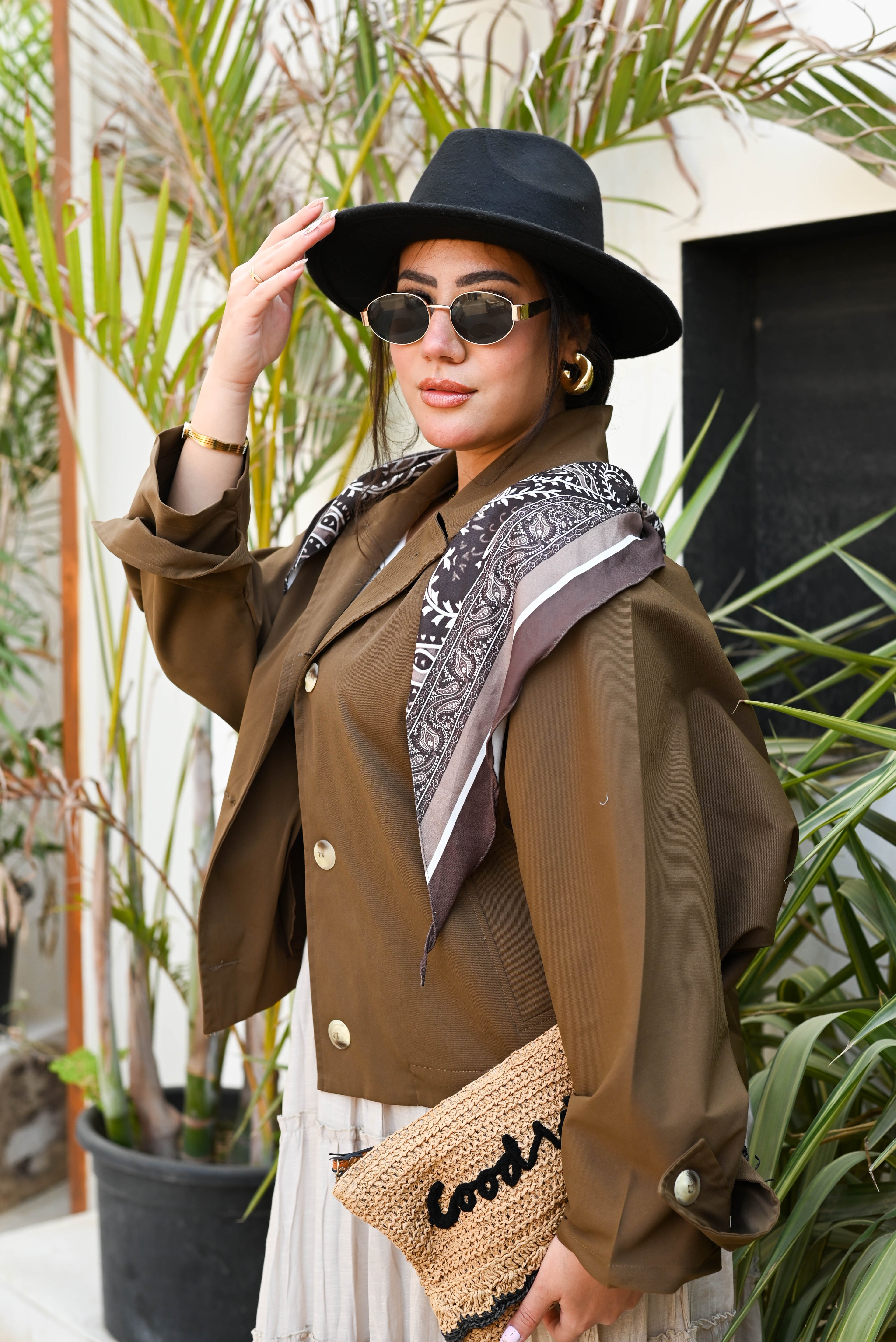 "Safari Chic" Gabardine Button-Up Shirt/Jacket - Olive Brown