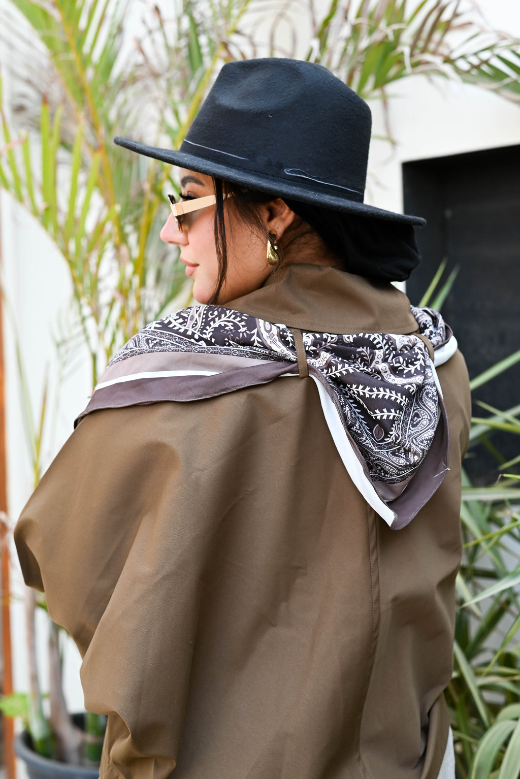 "Safari Chic" Gabardine Button-Up Shirt/Jacket - Olive Brown