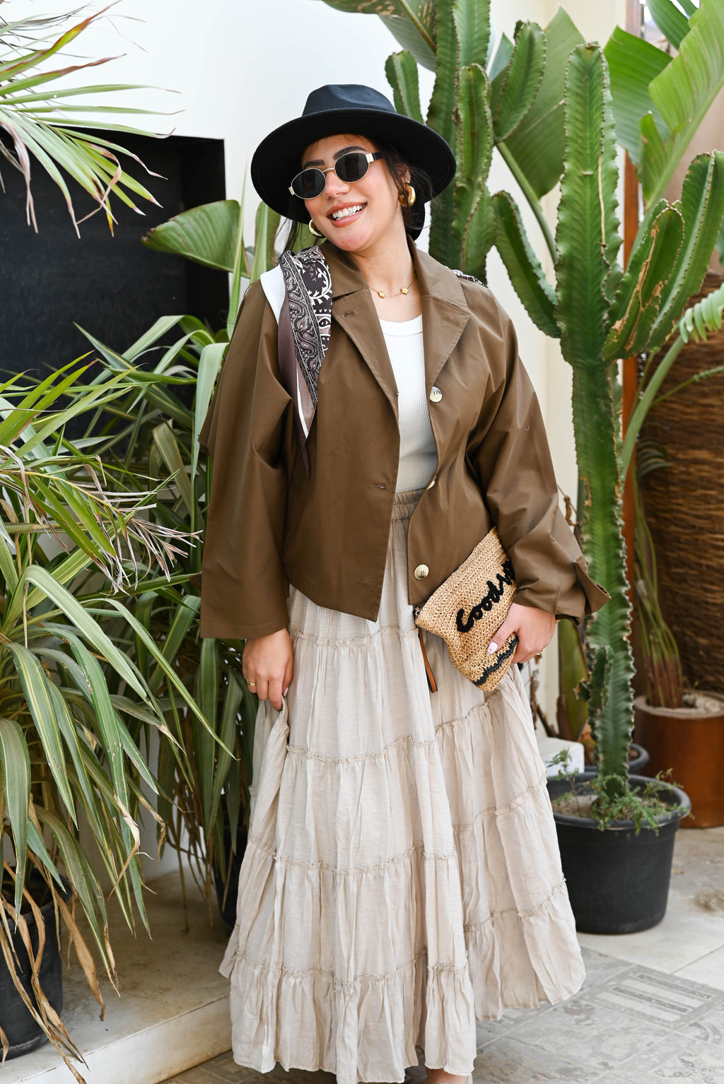 "Breeze" Crinkle Tiered Maxi Padded Skirt -  Beige