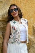 "Artisan Bloom" Embroidered Boho Vest - Cream Multi