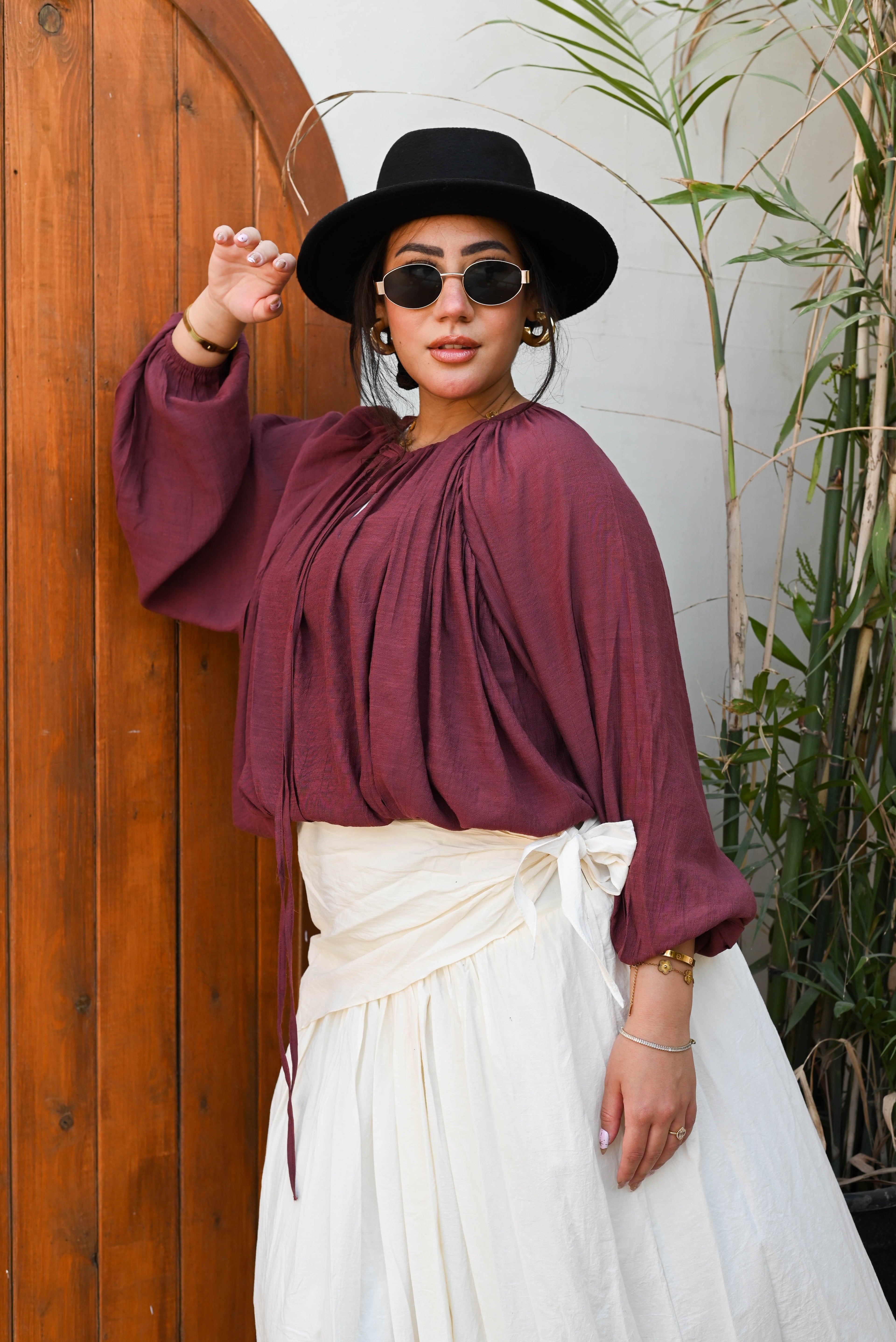 "Oasis" Wrap-Tie Flared Padded Maxi Skirt - Beige