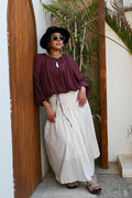 "Oasis" Wrap-Tie Flared Padded Maxi Skirt - Beige