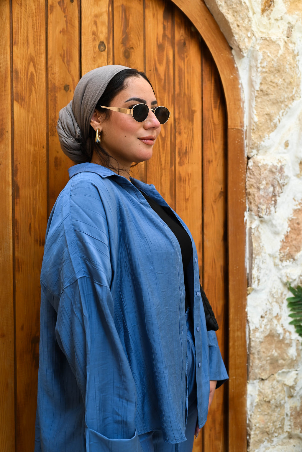 "Effortless Chic" 100% Linen Oversized Co-ord Set - Blue