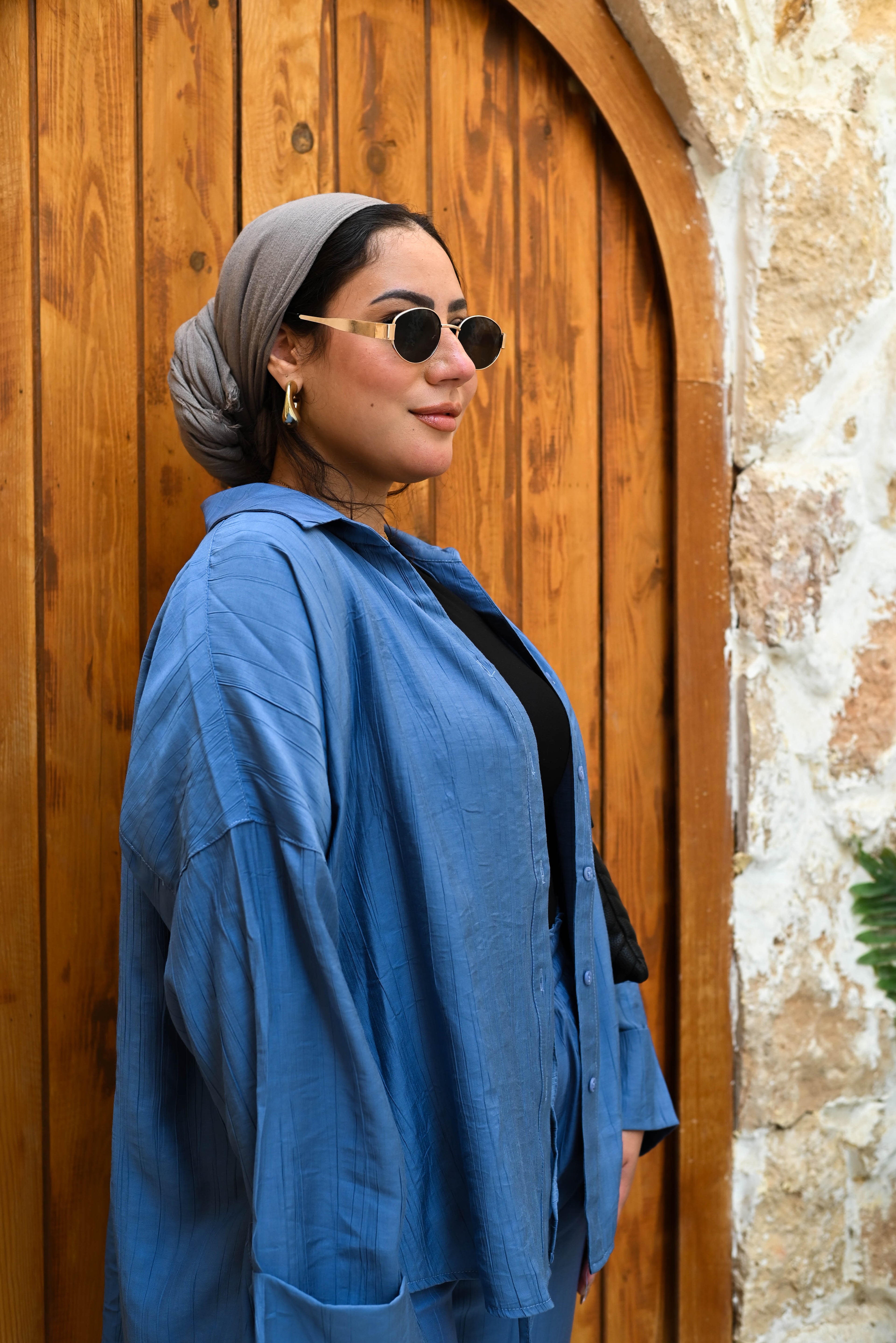 "Effortless Chic" 100% Linen Oversized Co-ord Set - Blue