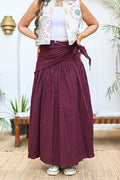 "Oasis" Wrap-Tie Flared Padded Maxi Skirt - Burgundy