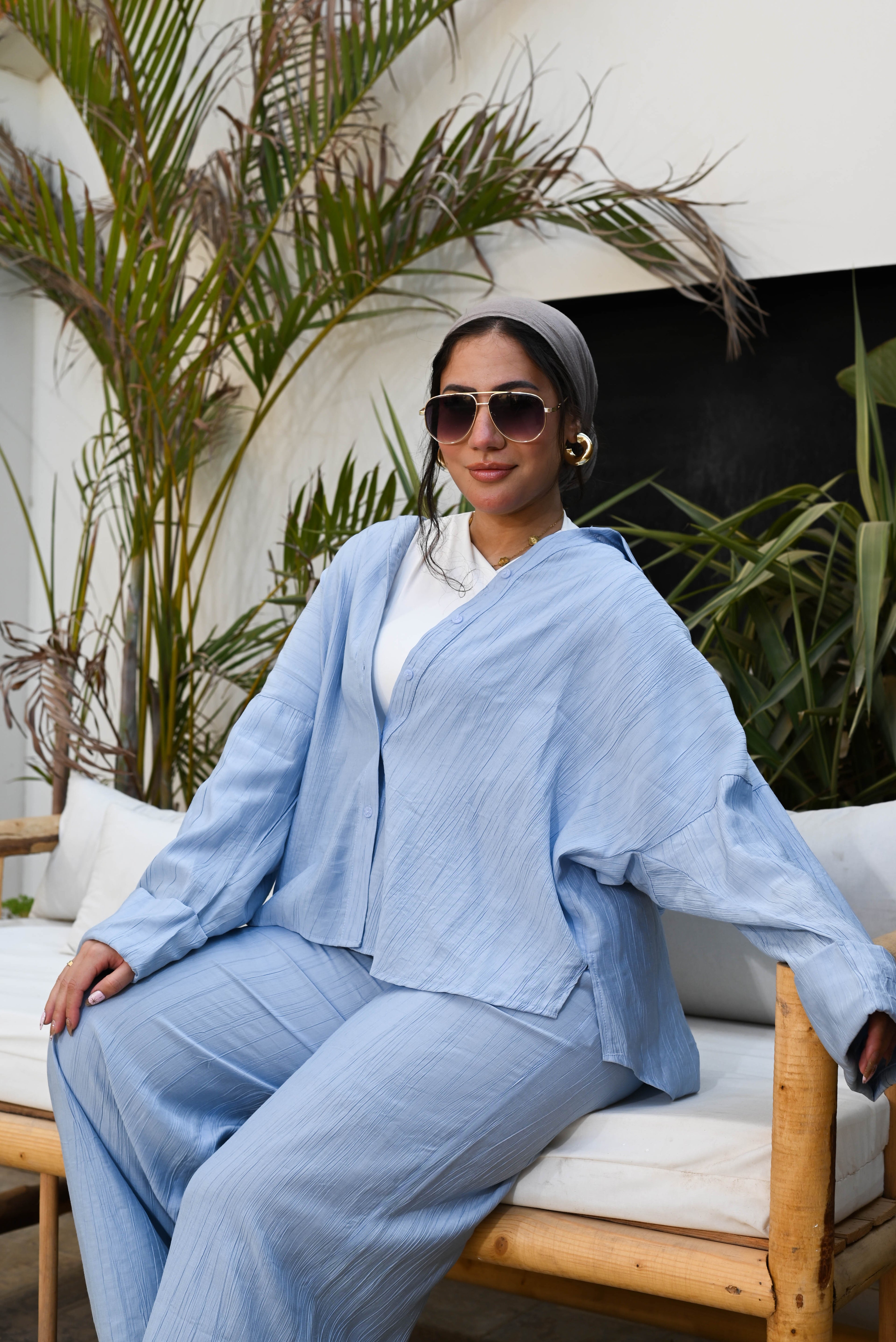 "Effortless Chic" 100% Linen Oversized Co-ord Set - Baby Blue