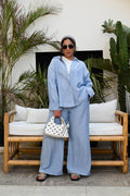 "Effortless Chic" 100% Linen Oversized Co-ord Set - Baby Blue