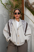 "Safari Chic" Gabardine Button-Up Shirt/Jacket - Beige