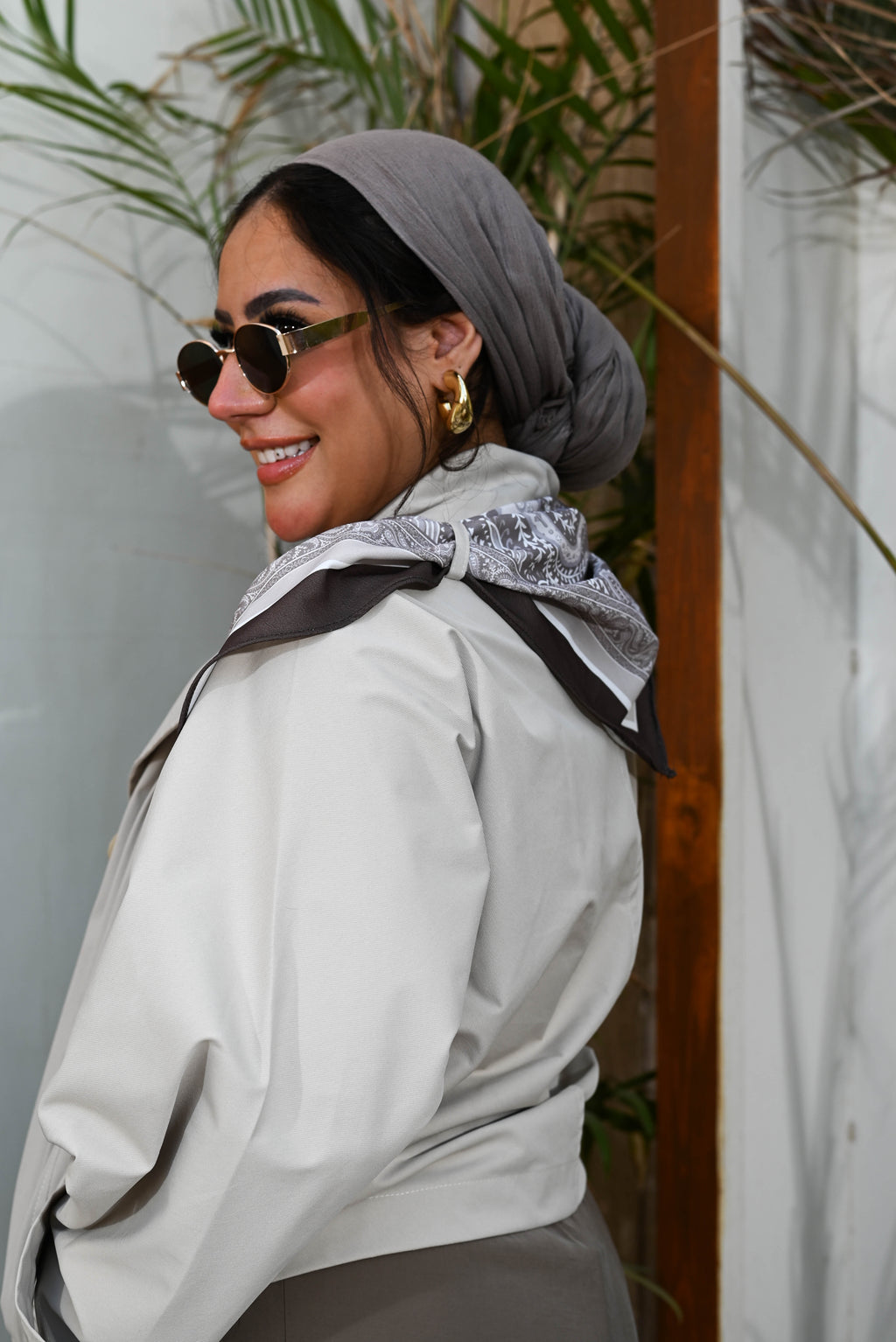 "Safari Chic" Gabardine Button-Up Shirt/Jacket - Beige