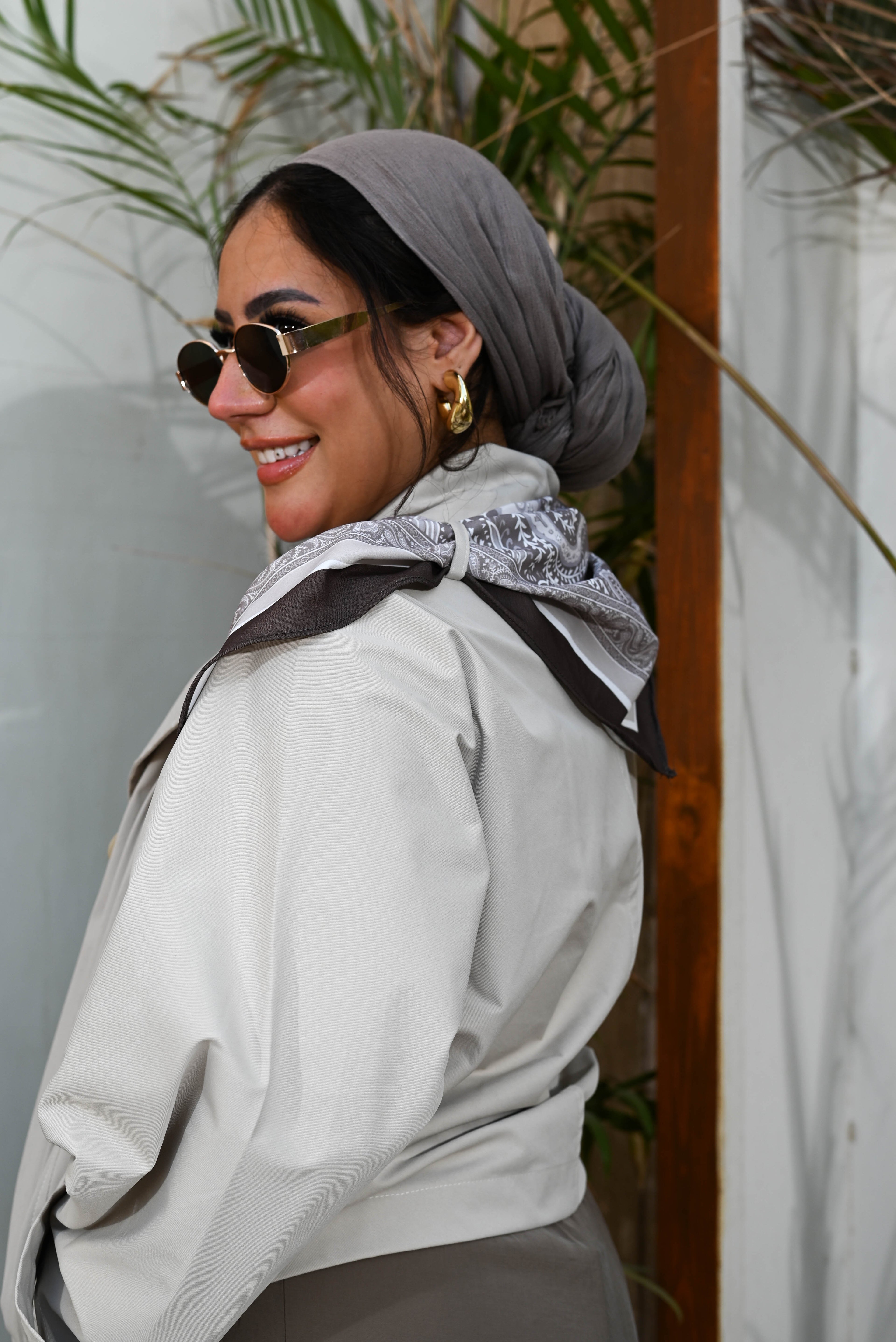 "Safari Chic" Gabardine Button-Up Shirt/Jacket - Beige