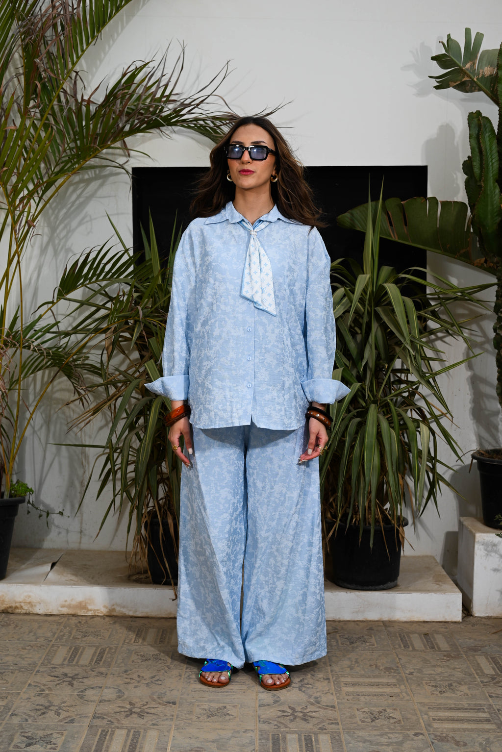 "Effortless Chic" 100% Linen Oversized Co-ord Set- Baby Blue