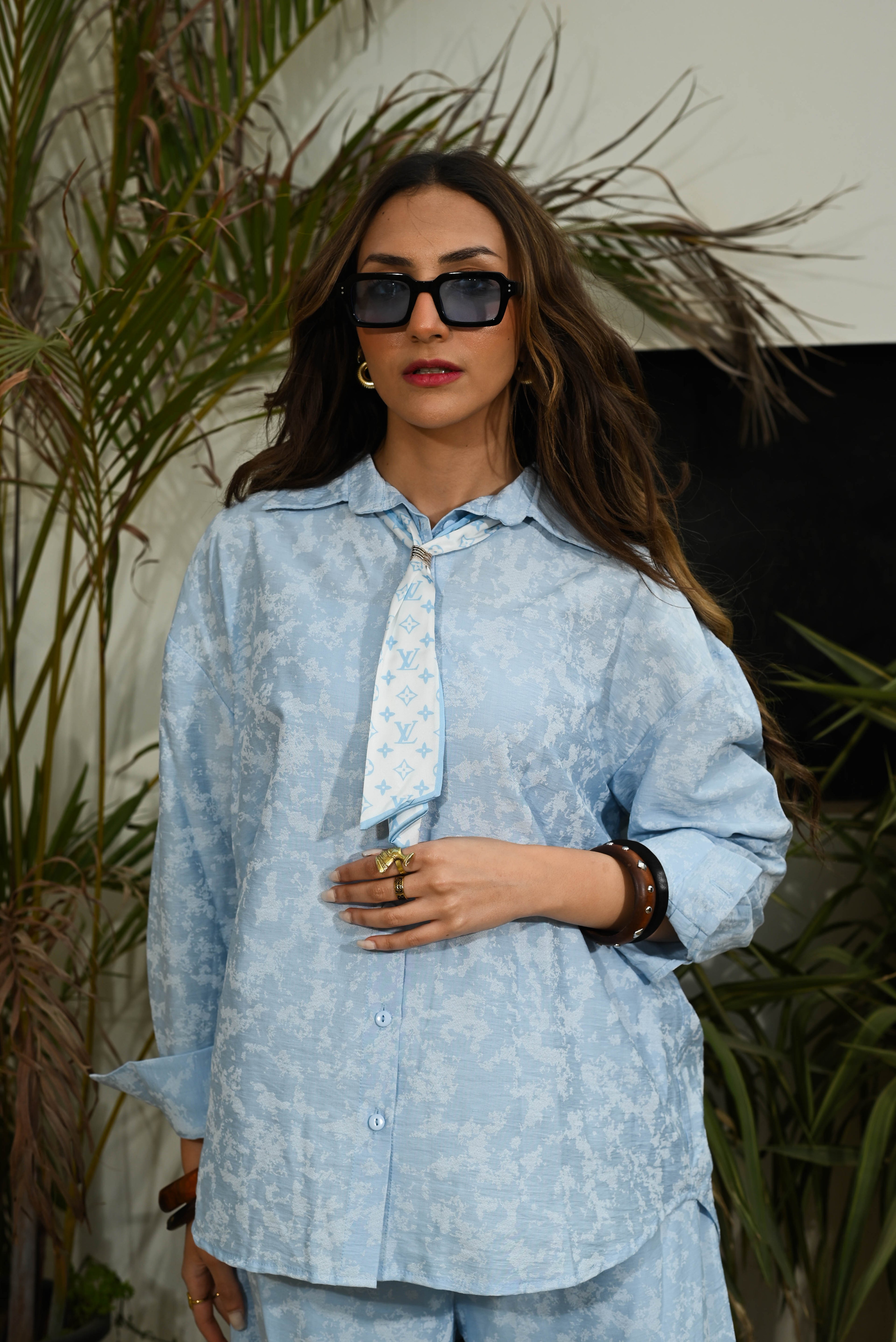 "Effortless Chic" 100% Linen Oversized Co-ord Set- Baby Blue