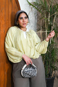 "Aura" Gathered Cotton Blouse - Yellow