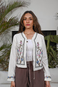 Zahra Embroidered Linen Jacket — Cream