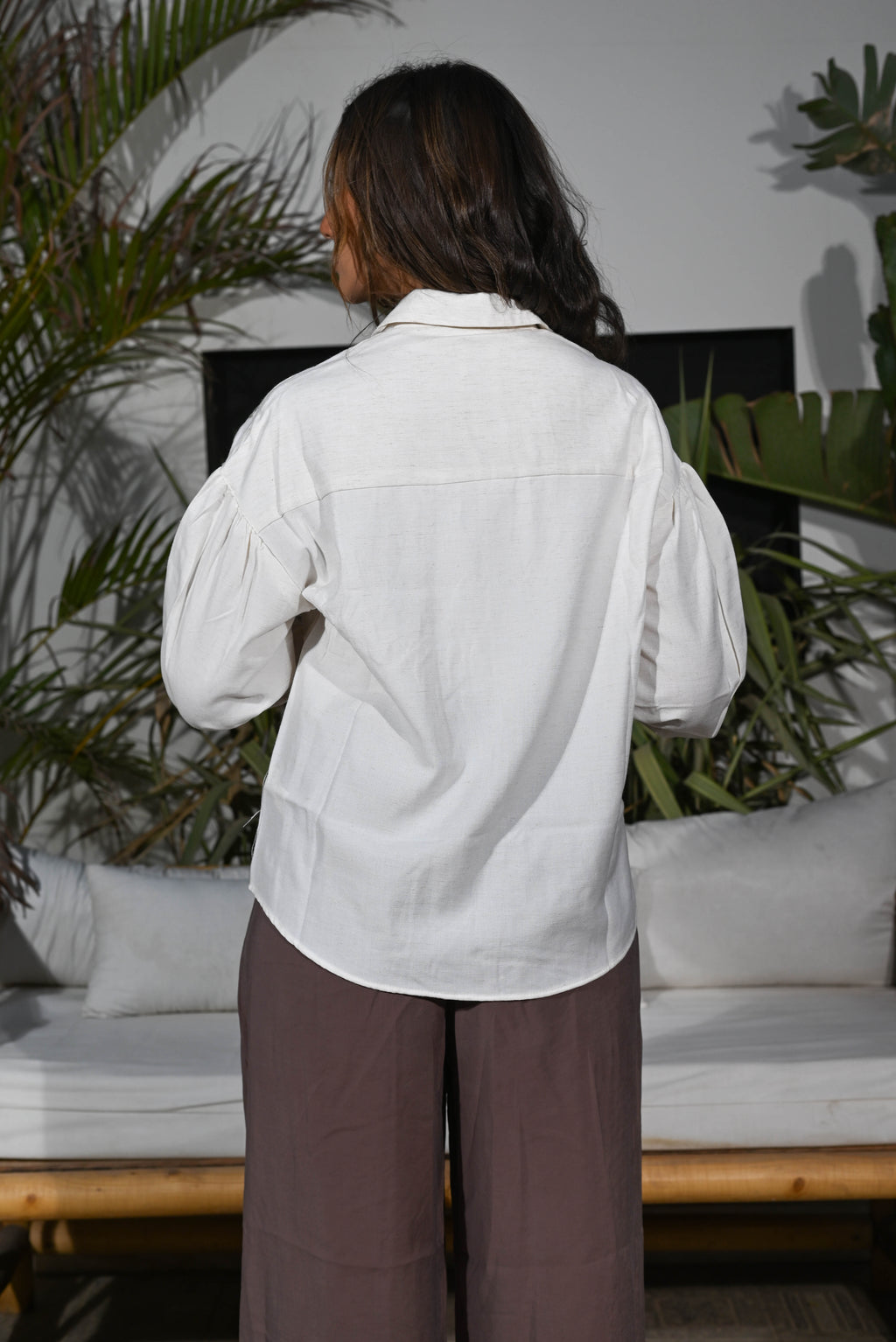 Amara Embroidered Linen-Blend Shirt — Off-White