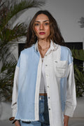 Indigo Drift Mixed-Media Shirt — Linen & Light Denim