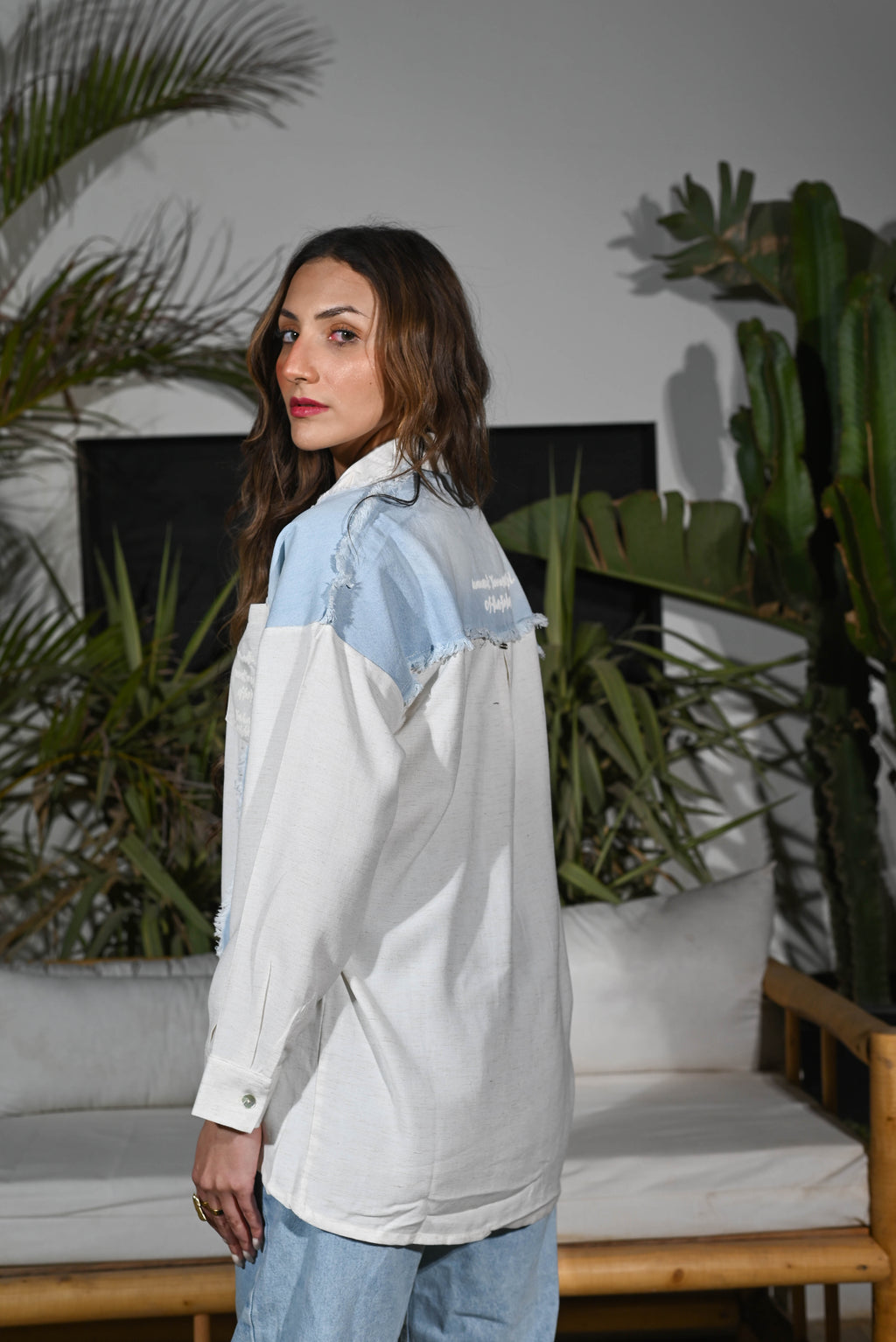 Indigo Drift Mixed-Media Shirt — Linen & Light Denim