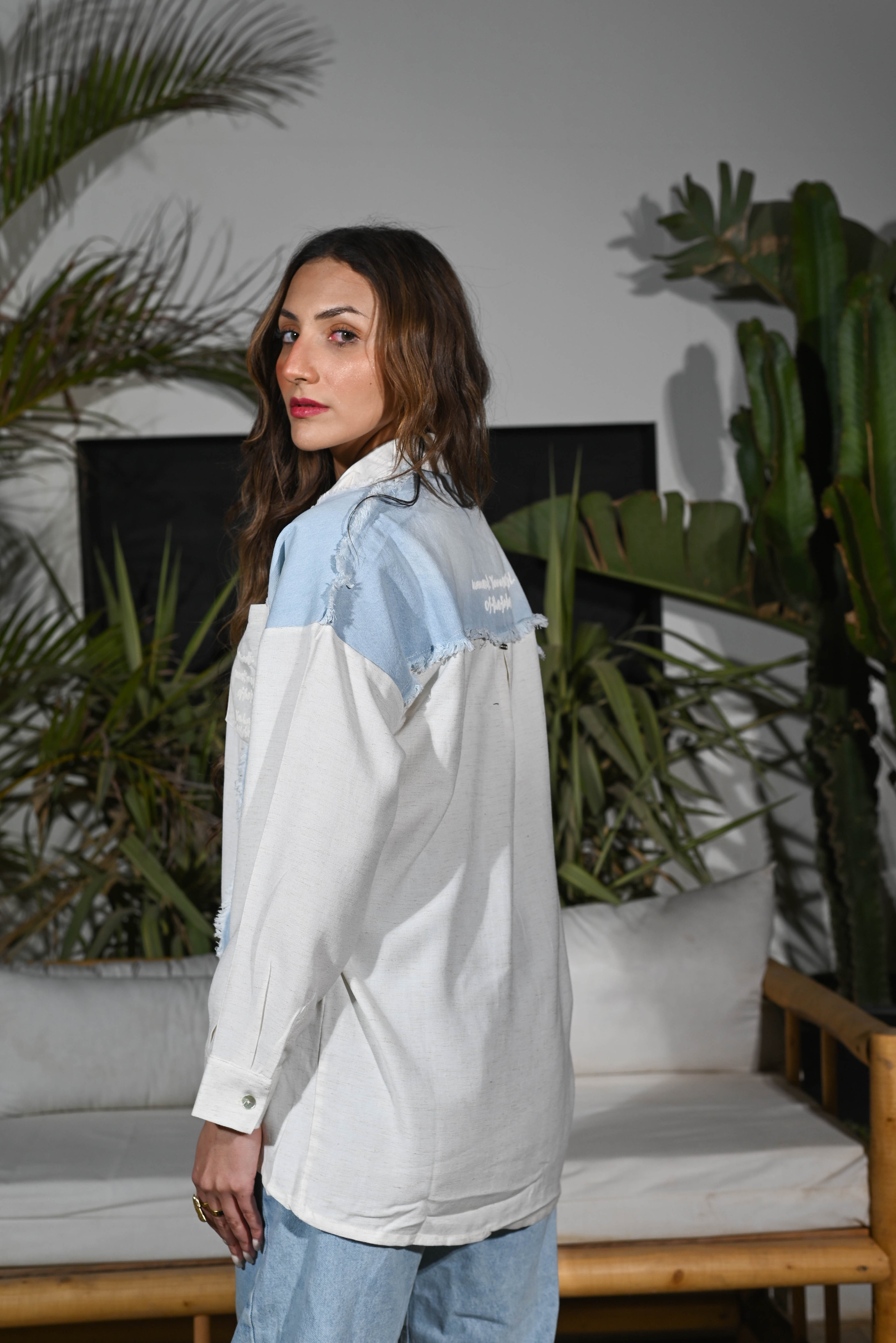 Indigo Drift Mixed-Media Shirt — Linen & Light Denim