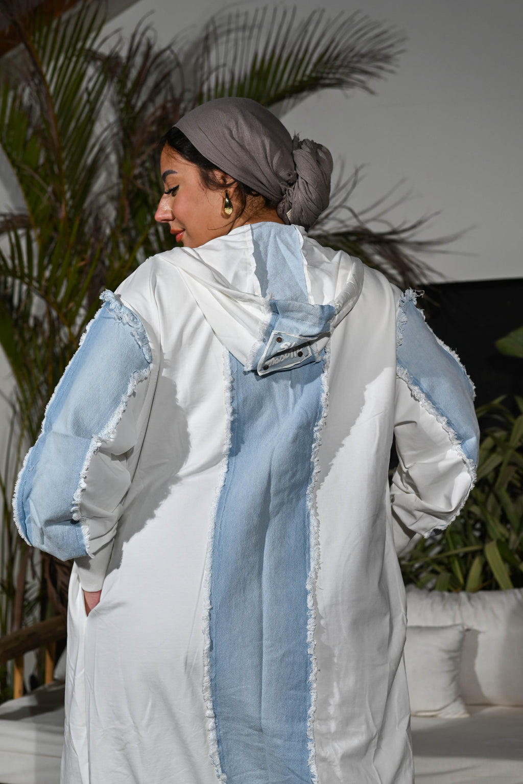 Luna Longline - Oversized Hooded Cardigan — Mixed Textures - White