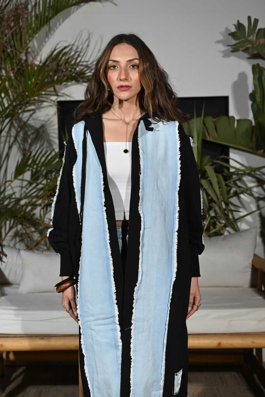 Luna Longline - Oversized Hooded Cardigan — Mixed Textures - Black