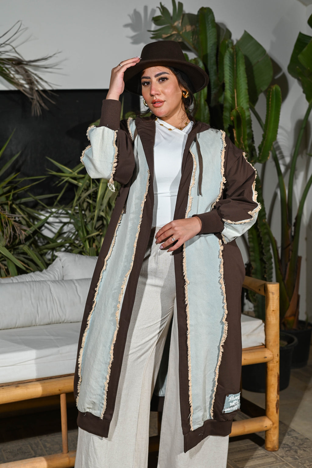 Luna Longline - Oversized Hooded Cardigan — Mixed Textures - Brown