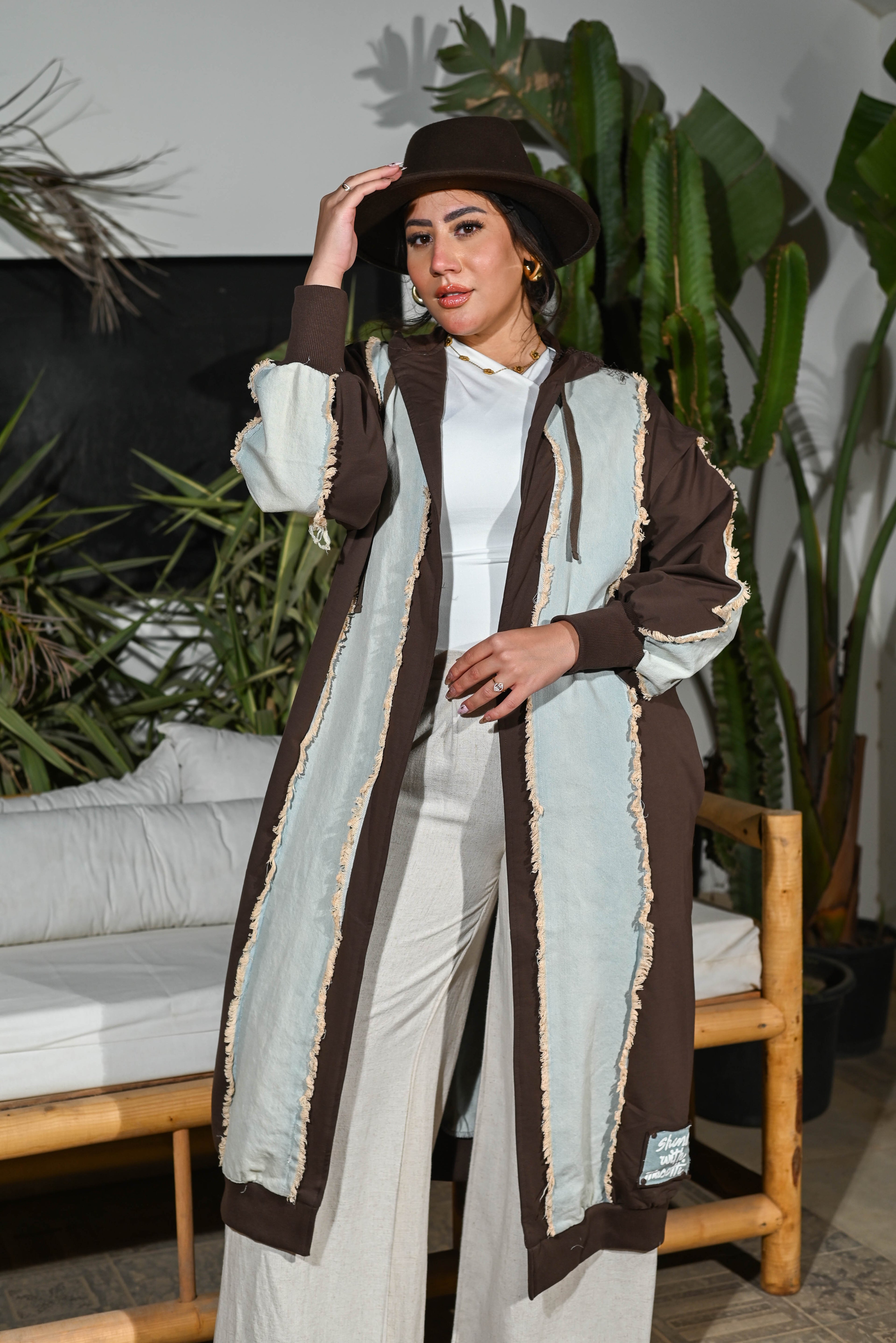 Luna Longline - Oversized Hooded Cardigan — Mixed Textures - Brown