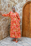 "Sunset Flora" Vibrant Button-Front Maxi Dress - Orange & Coral