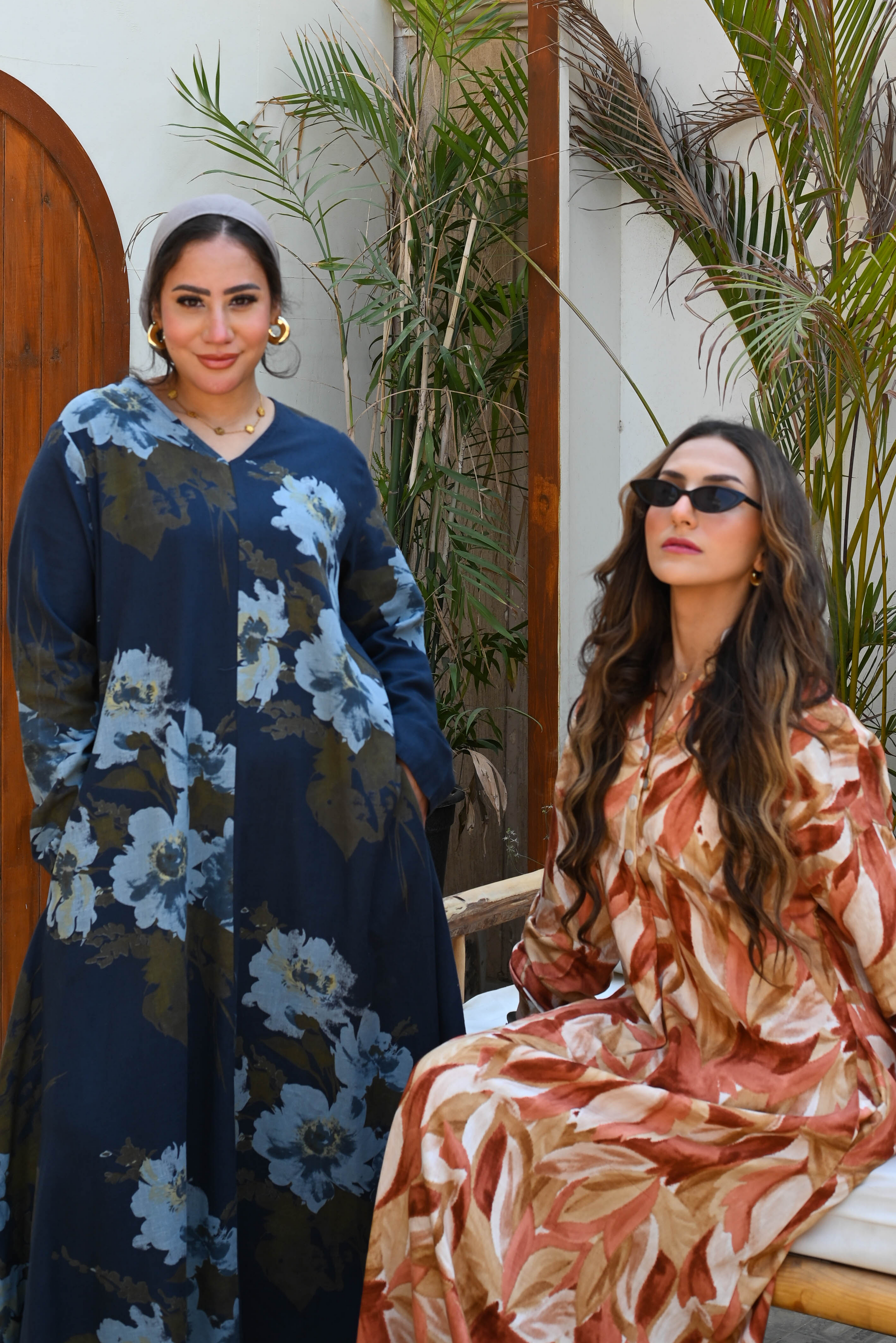 "Midnight Blossom" Floral Long-Sleeve Maxi Dress with Pockets - Navy Blue