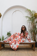 Amber Leaves Patterned Maxi Dress - Vibrant Orange & Terra-cotta