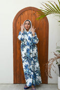"Ocean Palm" Tropical Tiered Maxi Dress - White & Blue