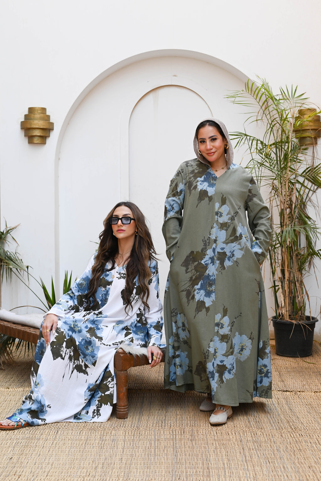 "Sage Blossom" Floral Long-Sleeve Maxi Dress with Pockets - Olive Green