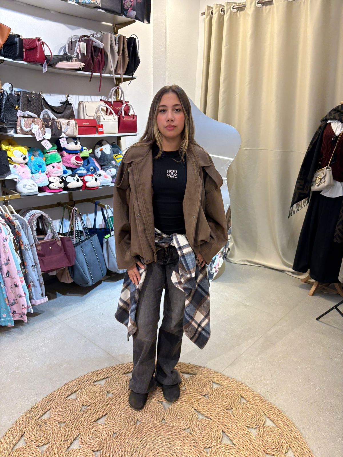 قميص أوفر سايزد صوف كاروهات أوفر سايز (أزرق وبني)