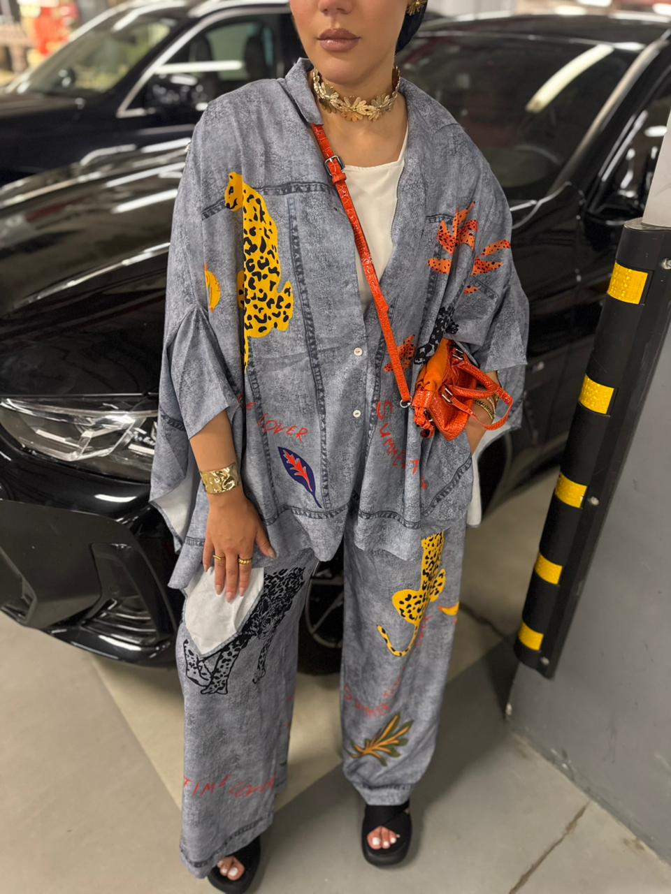 "Urban Safari" Denim-Look Co-ord Set - Acid Wash Blue