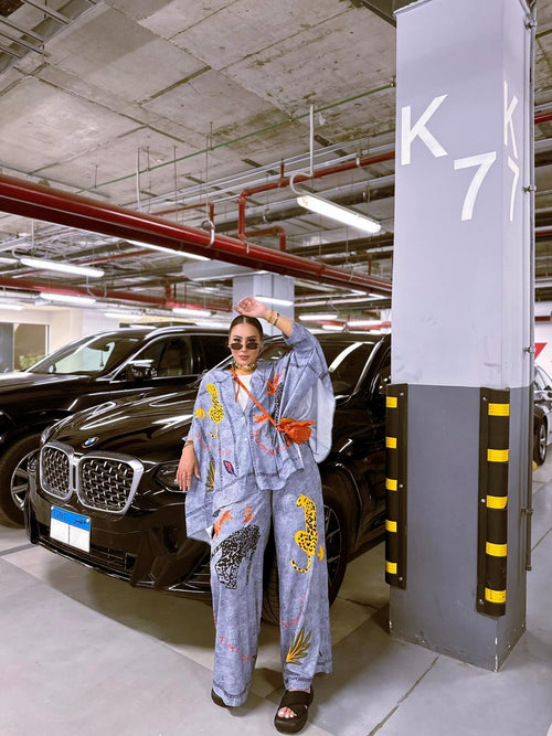 "Urban Safari" Denim-Look Co-ord Set - Acid Wash Blue