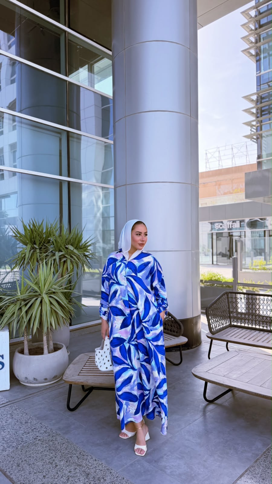 The 'Oasis' Tropical Leaf Maxi Linen Dress - Ocean Blue