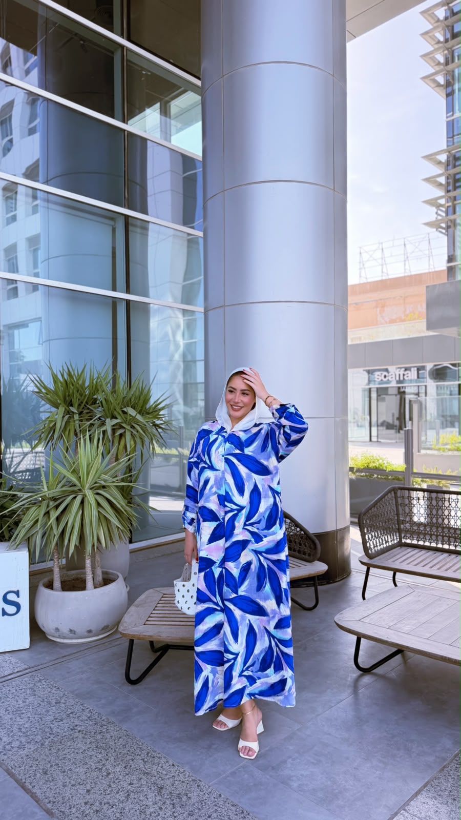 The 'Oasis' Tropical Leaf Maxi Linen Dress - Ocean Blue