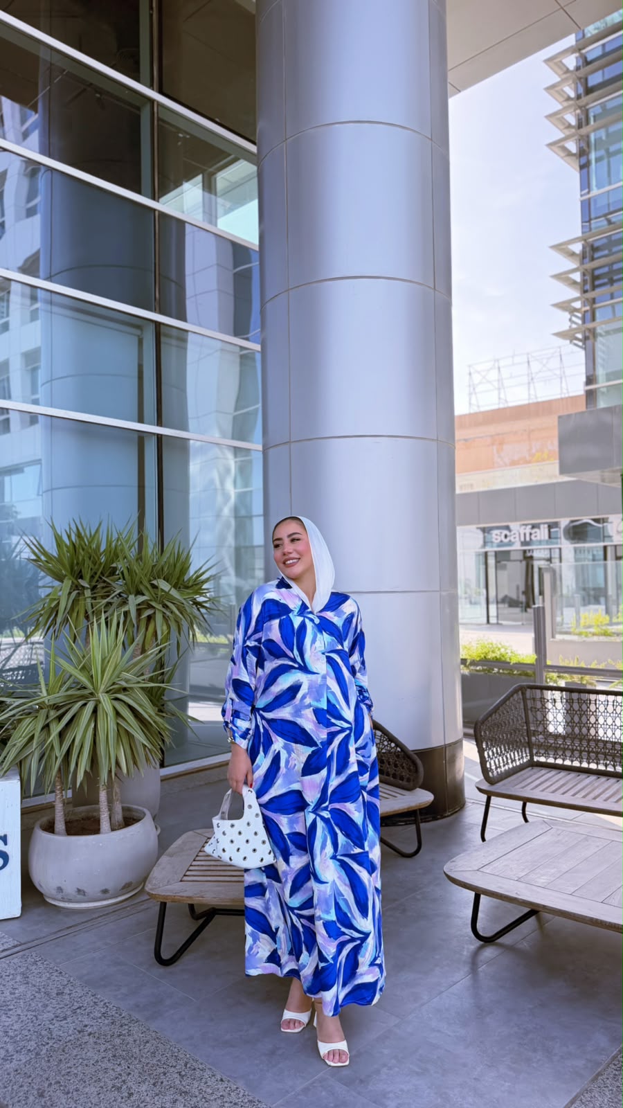 The 'Oasis' Tropical Leaf Maxi Linen Dress - Ocean Blue