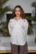 Amara Embroidered Linen-Blend Shirt — Off-White