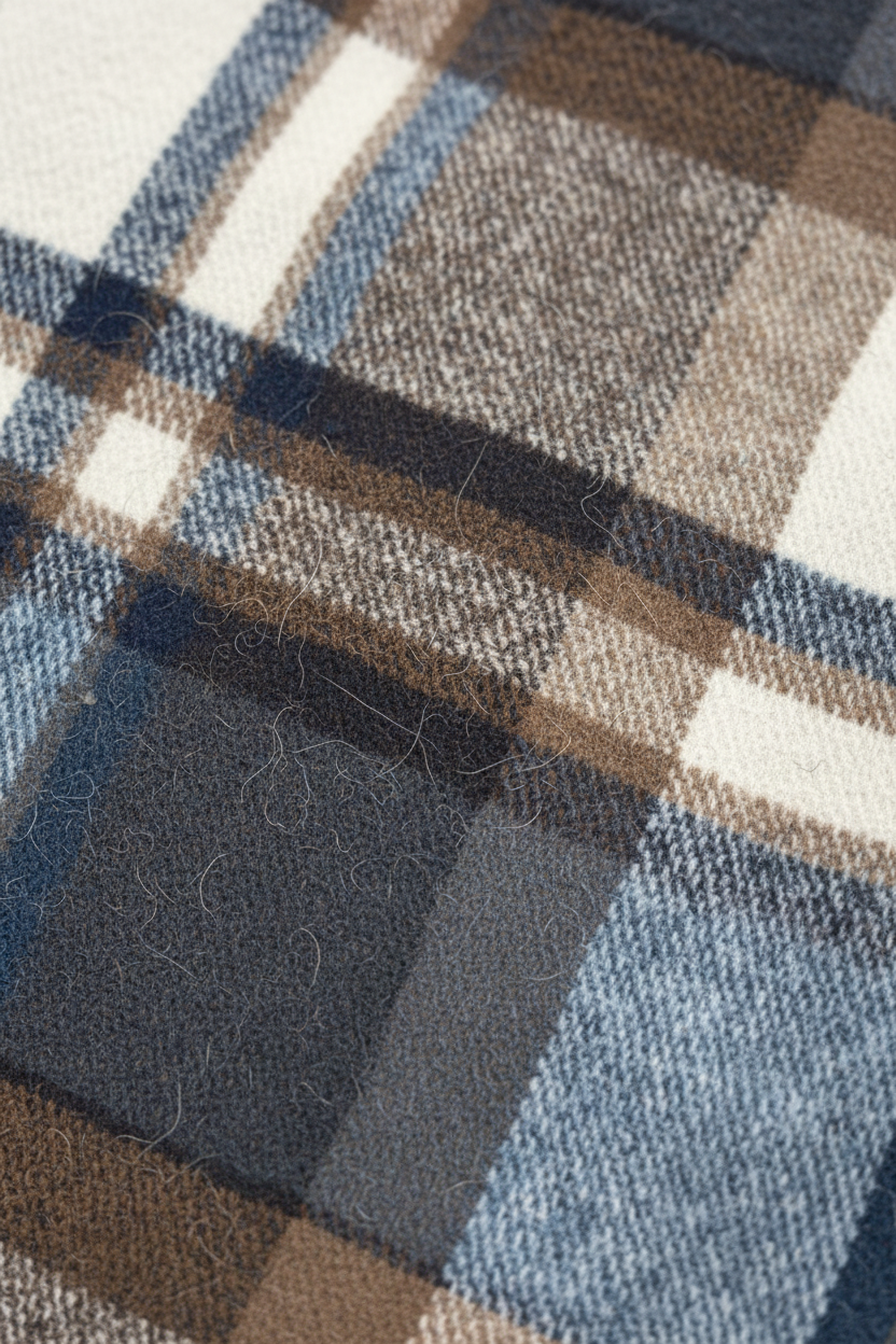 Close-up of wool fabric and plaid pattern